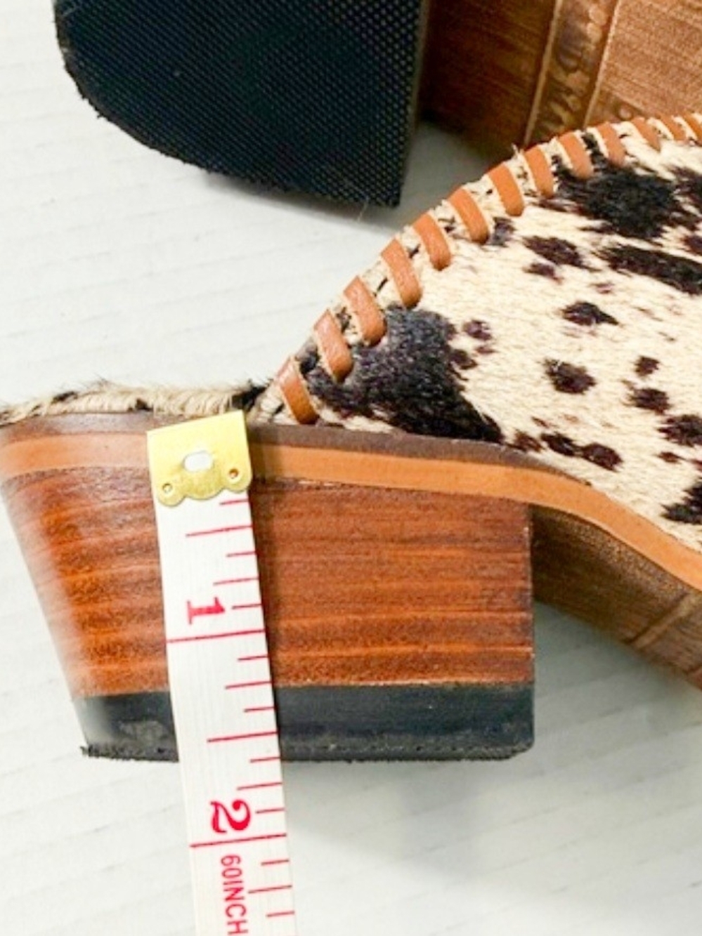 Trending Cowhide Pattern Slip-On Myra Mule in Black and Cream - Picture 5 of 8
